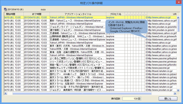 インターネットは、閲覧先のURL情報も取得できます。（Internet Explorer・Firefox・Google Chromeに限ります）